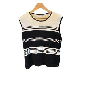 Jillian Jones Black White Sleeveless Knit Round Neck Sweater